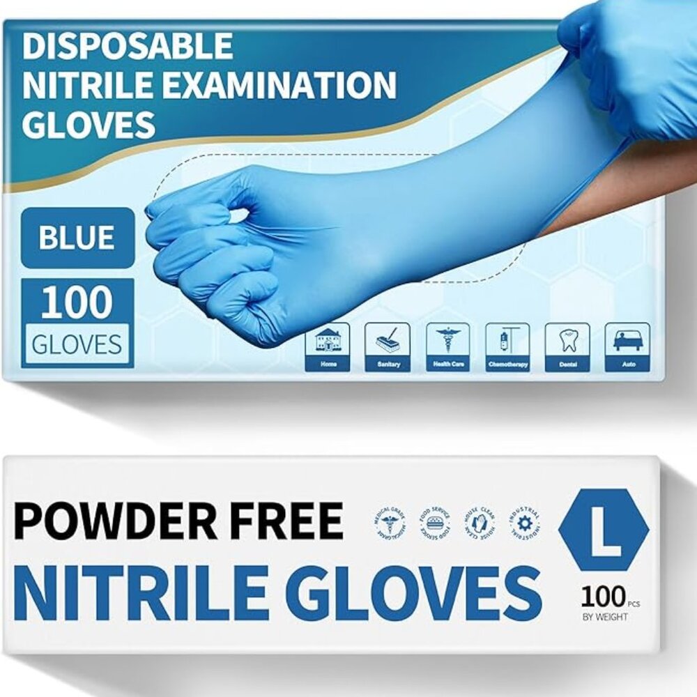 6 Powder-Free Nitrile Exam Gloves, 4.5 Mil, 100 Count, Blue, Food-Safe Disposabl